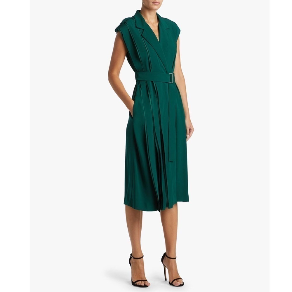 Jason Wu 12 Green Satin Crepe Wrap Midi Dress